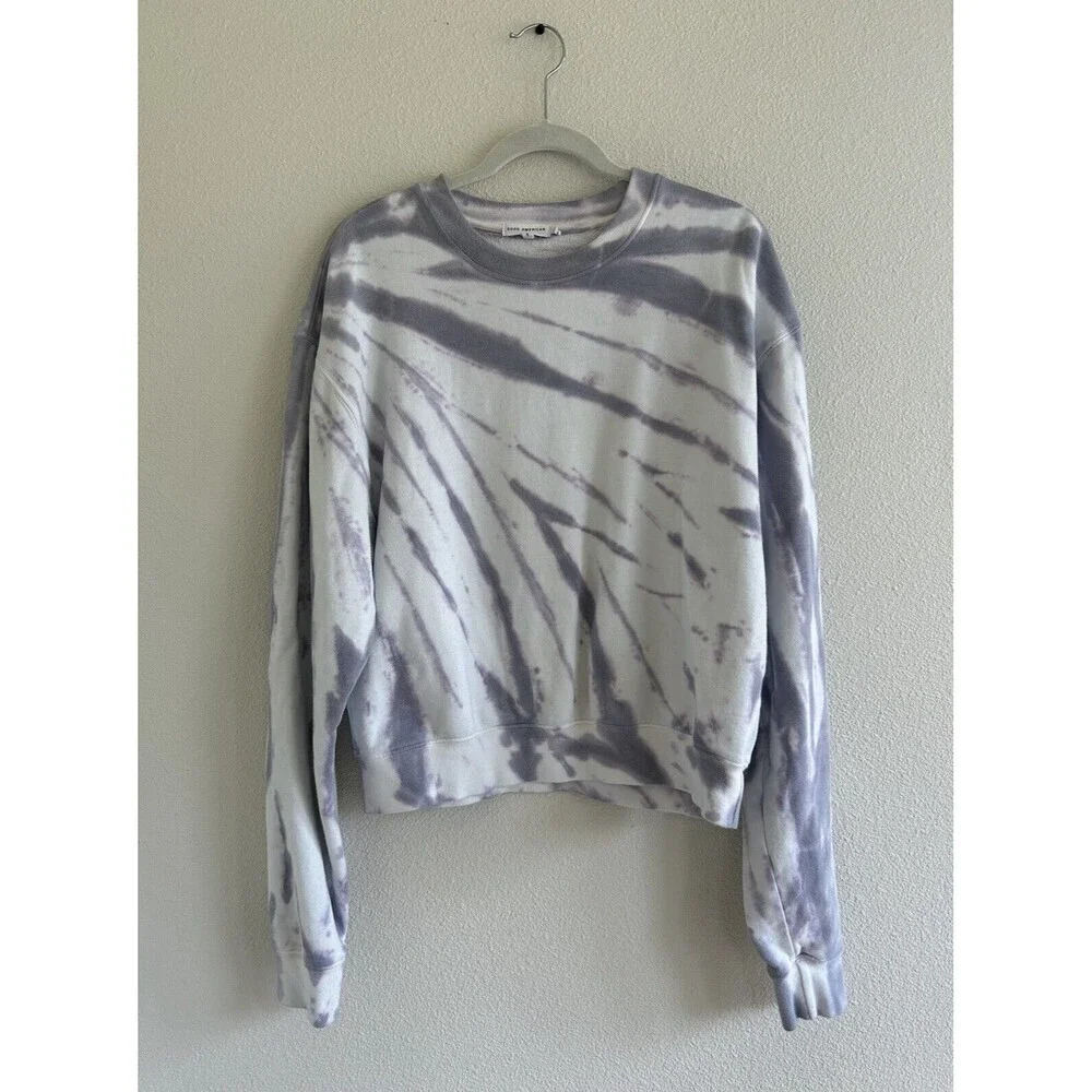 Good American Women’s Crew Neck Tie Dye 70’s Sweatshirt 70's Hip Purple White 1